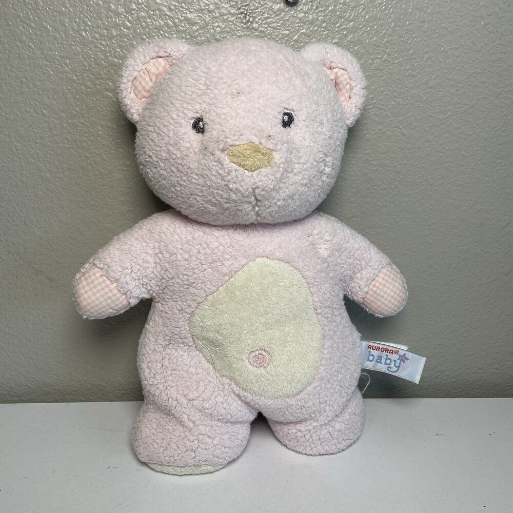 Rare HTF Aurora Baby Pink Teddy Bear 10" Plush Stuffed Animal Weighted Feet